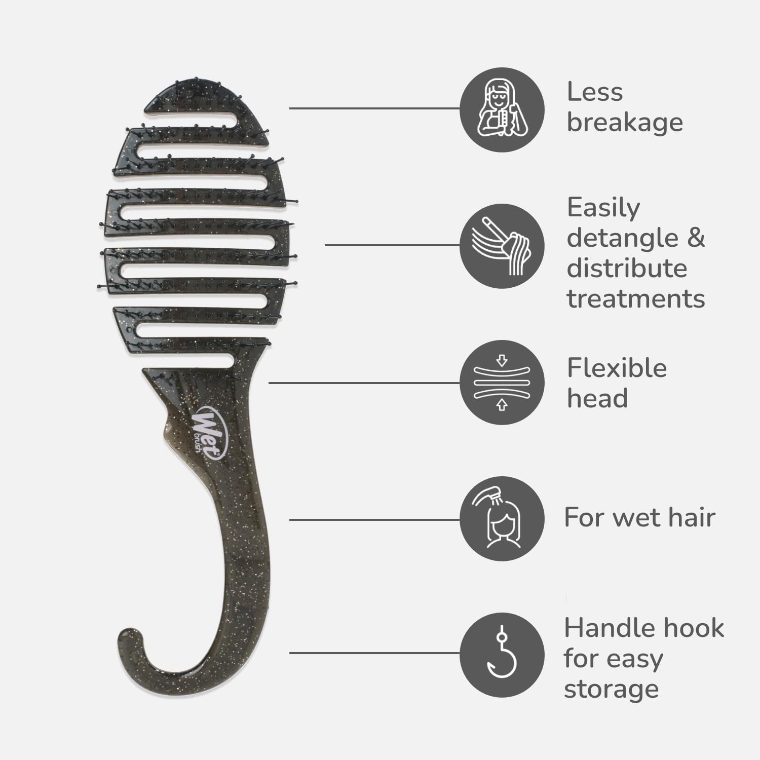 Щітка Wet Brush Shower Detangler Black Glitter, фото №4