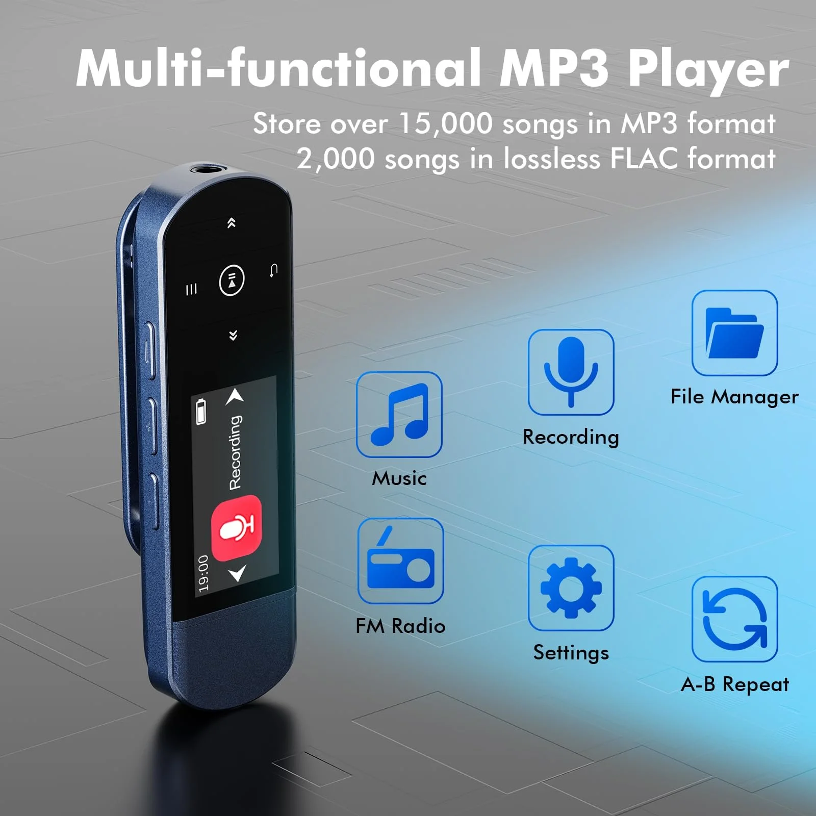 MP3-плеєр USB портативний 64 GB Bluetooth 5.3, з кліпсою для спорту та бігу, FM-радіо, диктофон, передача файлів з мобільного телефону та цифрове аудіо у випадковому порядку, фото №8