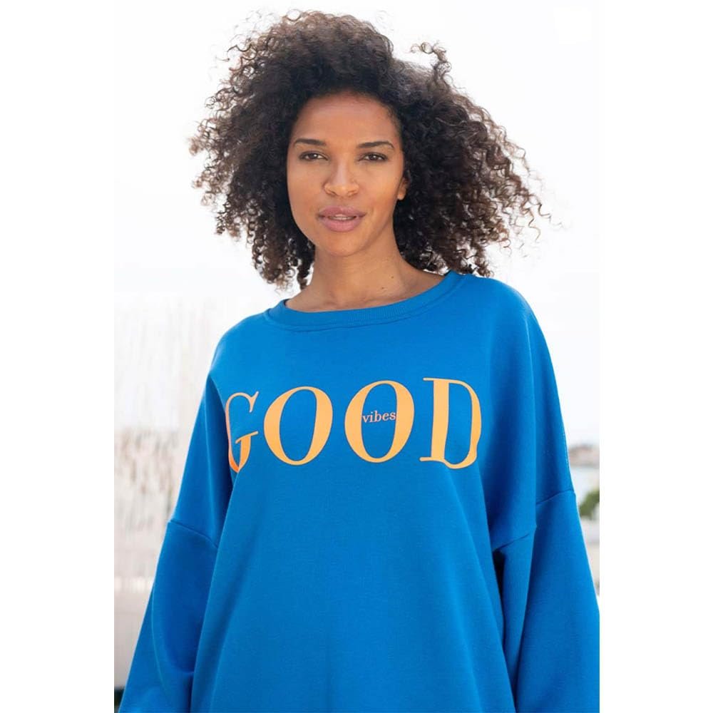 Женская Толстовка Miss Goodlife с круглым вырезом Good Vibes Синий/Неоновый оранжевый, фото №2 Женская Толстовка Miss Goodlife с круглым вырезом Good Vibes Синий/Неоновый оранжевый, фото №2