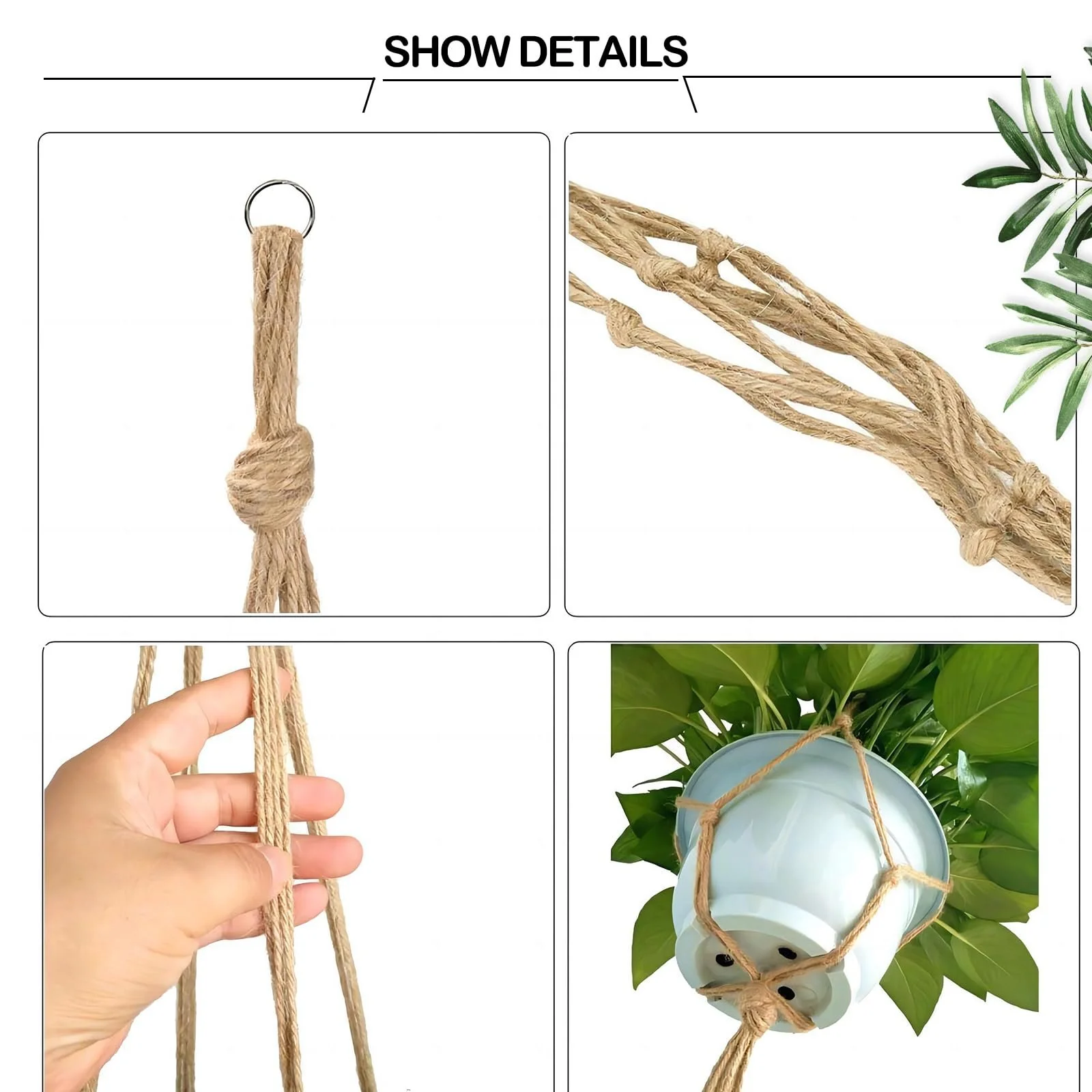 Підвісні тримачі для рослин макраме 122 см 2 шт. Набір, фото №4 Підвісні тримачі для рослин макраме 122 см 2 шт. Набір, фото №4