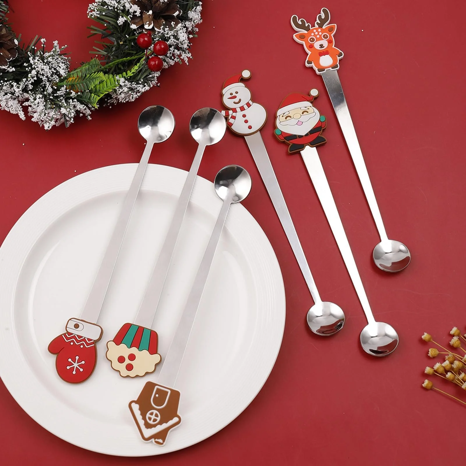 Ложка Різдвяна з нержавіючої сталі Santa Snowman Cake House Glove Shape для кави, чаю, 6 шт, фото №4