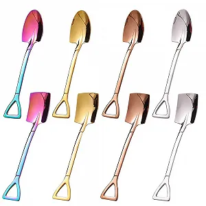Ложка-лопатка из нержавеющей стали 8 штук Ложка для кофе Ложка для мороженого Ложка для десертов Ложка для кофе Ложка для арбуза Ложка для сахара Ложка для десертов Маленькая ложка Креативная ложка в форме лопаты для кухни - Фото 1