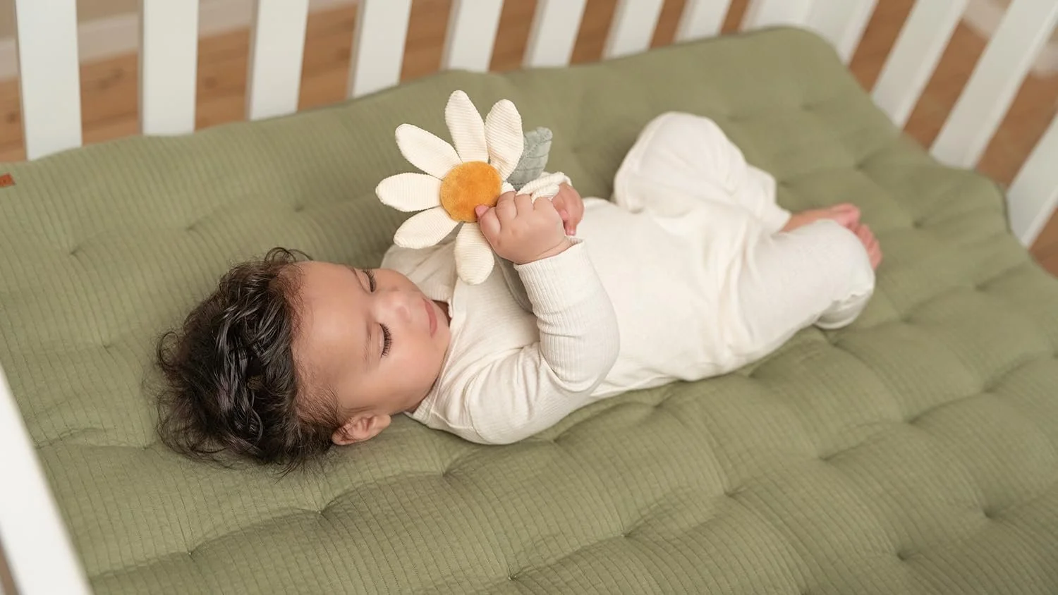 Брязкальце-хватайка Little Dutch Квітка Тканина Зелений/Білий, фото №3