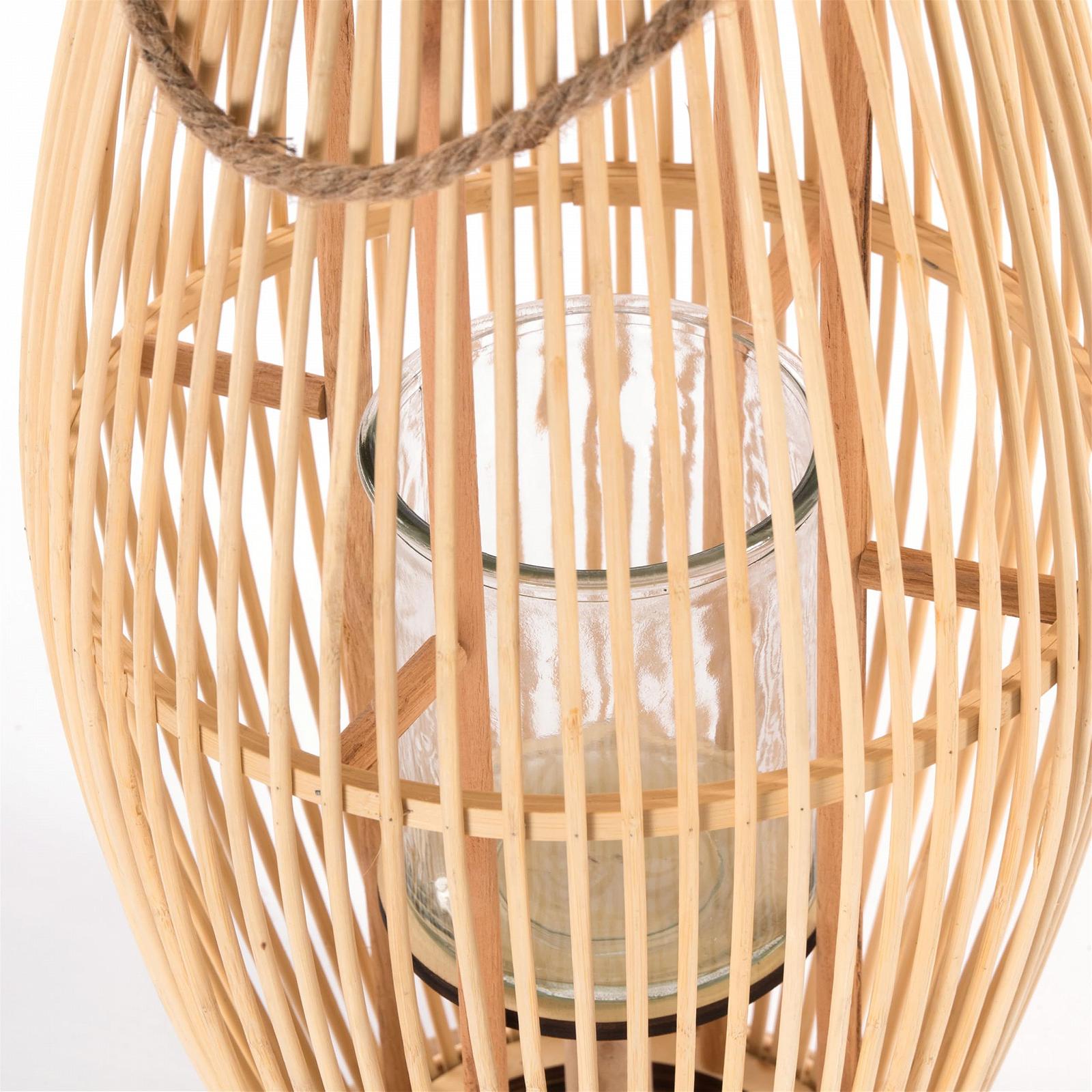 Ліхтар Zya Bamboo з ручкою і скляною вставкою дерев'яний розмір: 70 см, фото №5