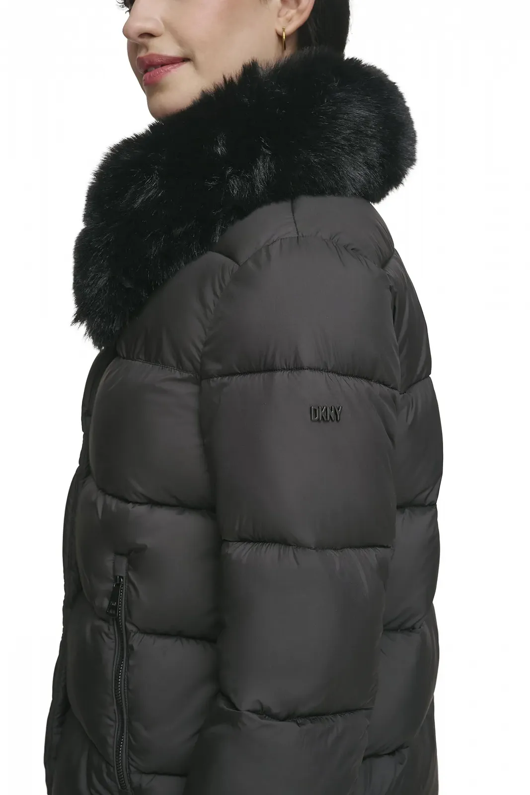 Пальто DKNY Пуховик на пуговицах с воротником из искусственного меха, фото №3 Пальто DKNY Пуховик на пуговицах с воротником из искусственного меха, фото №3