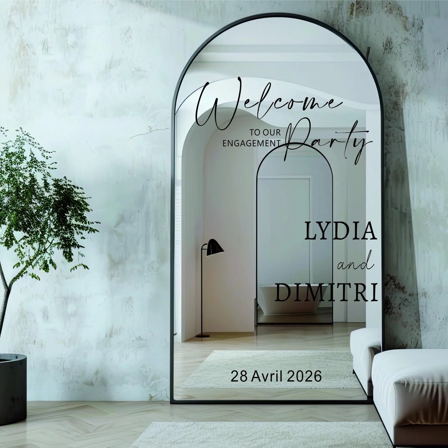 Наклейка вінілова Welcome To Our Engagement Party весільна для дзеркала та акрилу 35 x 55 см, фото №4