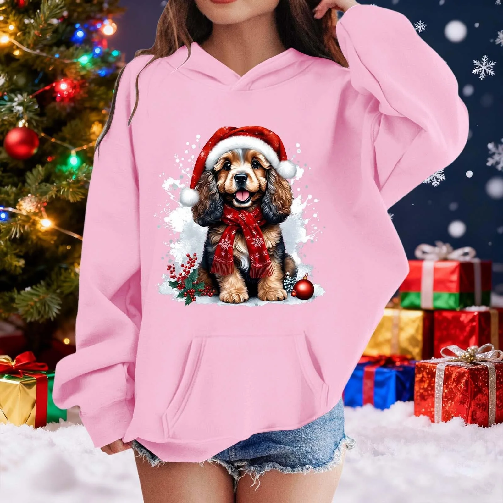 Худи Рождественский Детский с принтом, Мягкий Флисовый Топ, Уютная Зимняя Одежда, фото №2