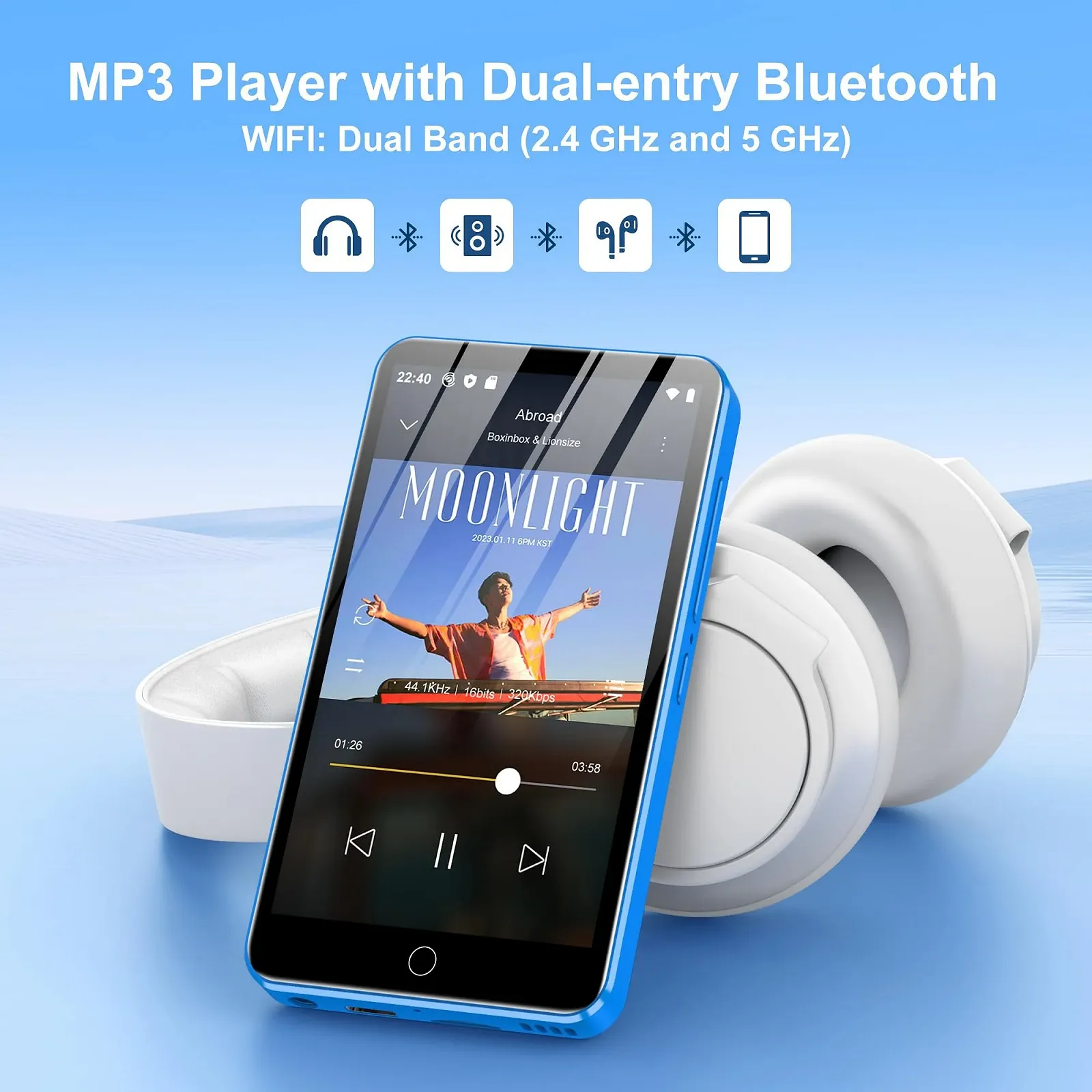 MP3 плеєр Spotify M8 80 ГБ Bluetooth WiFi 4 дюйми сенсорний екран синій, фото №5