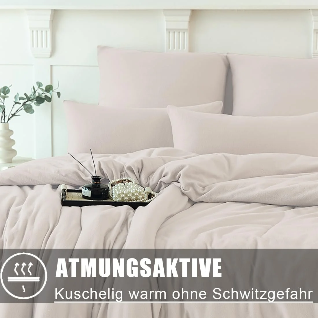 Постільна білизна Soifox Winter Thermal Fleece, 200 x 200 см, бежева, з блискавкою, фото №3