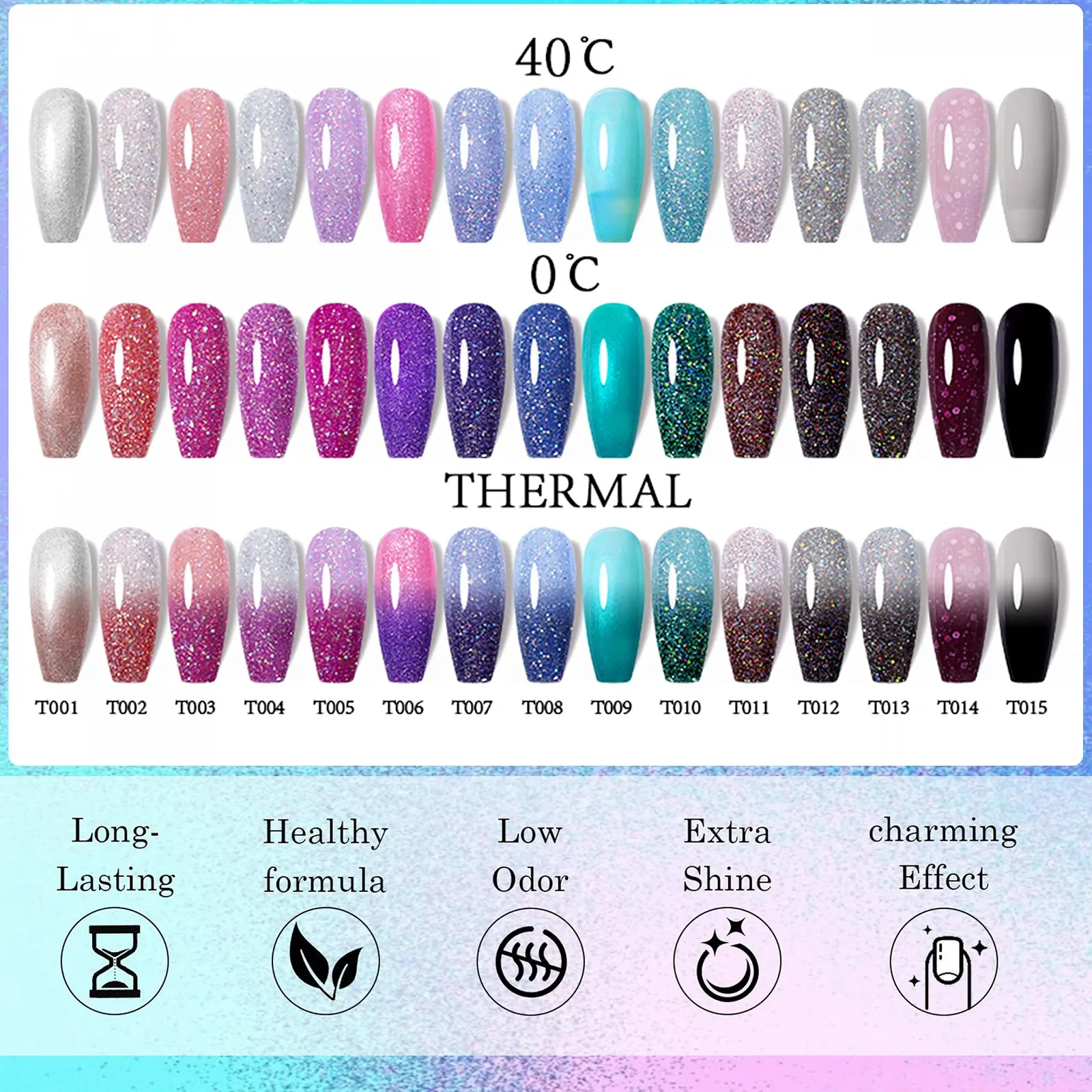 Гель-лак для ногтей с изменением цвета UV 7.5 мл, изменение температуры с эффектом блесток, сине-фиолетовый, фото №6