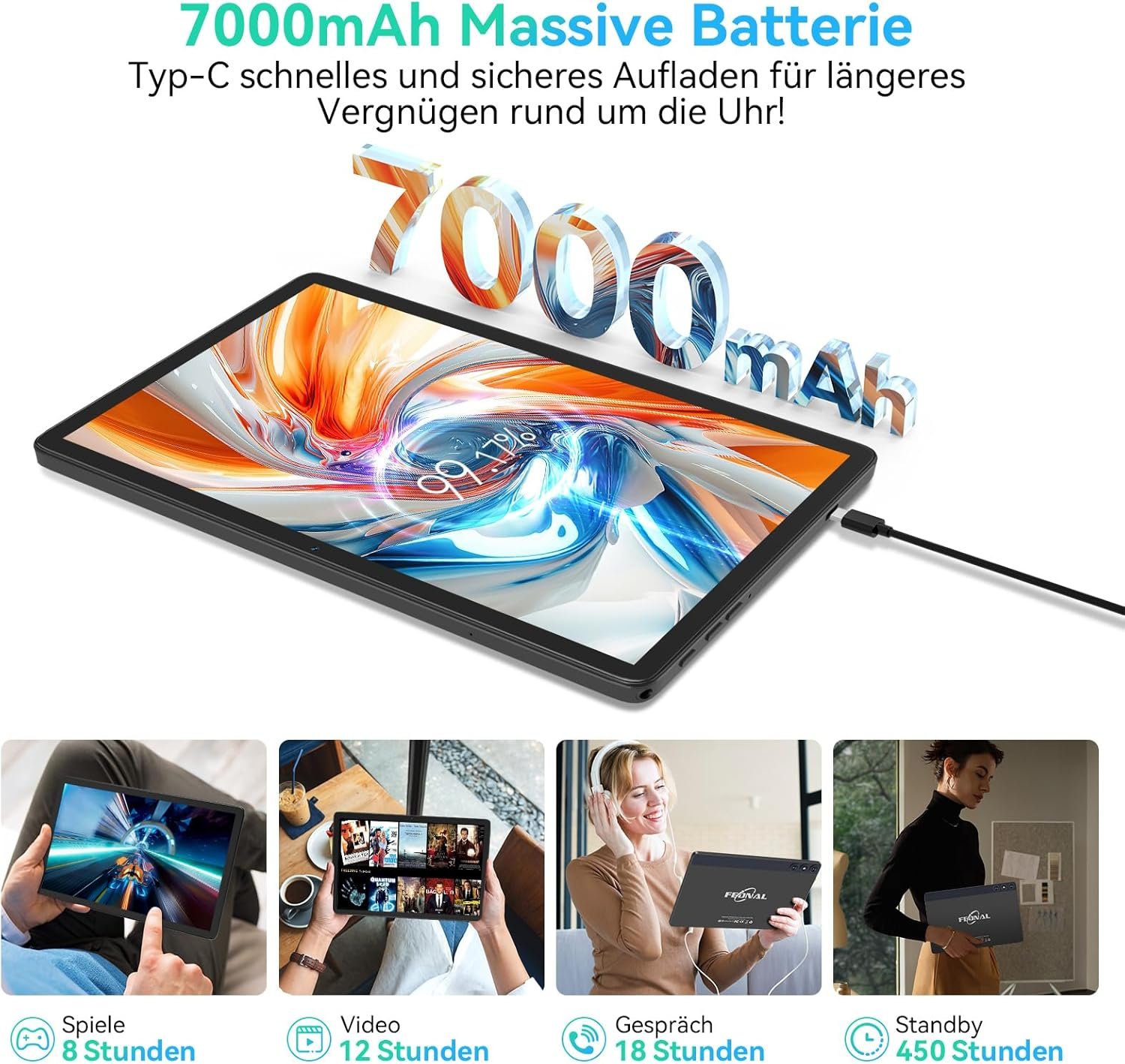 Планшет 10.1" FEONAL D106 (8+6)/128GB 4G 2 SIM 8 ядер Android 14 7000 mAh Черно-серый, фото №4