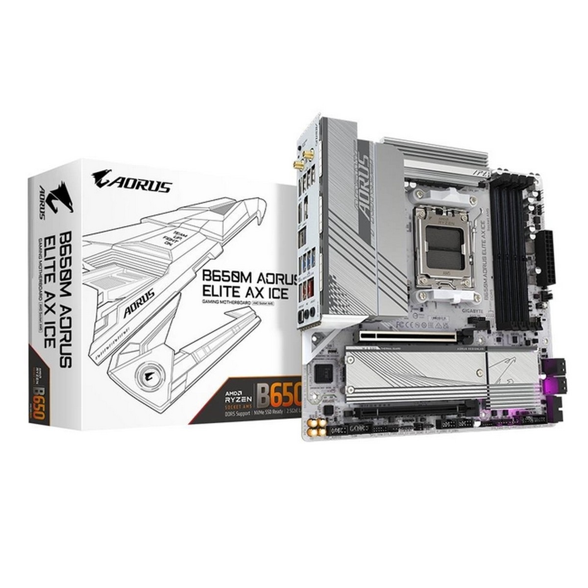 Матерінська плата Gigabyte B650 Aorus Elite AX Ice Socket AM5, фото №1 Матерінська плата Gigabyte B650 Aorus Elite AX Ice Socket AM5, фото №1