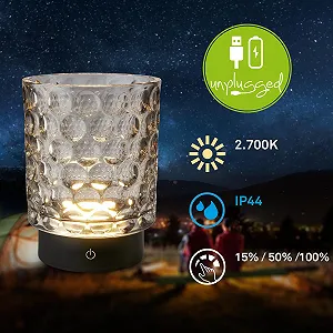 Настольная лампа BRILONER LED Беспроводная IP44 Стеклянная Диммируемая 15 x 11 см Серая synthetic.ua - Фото 1