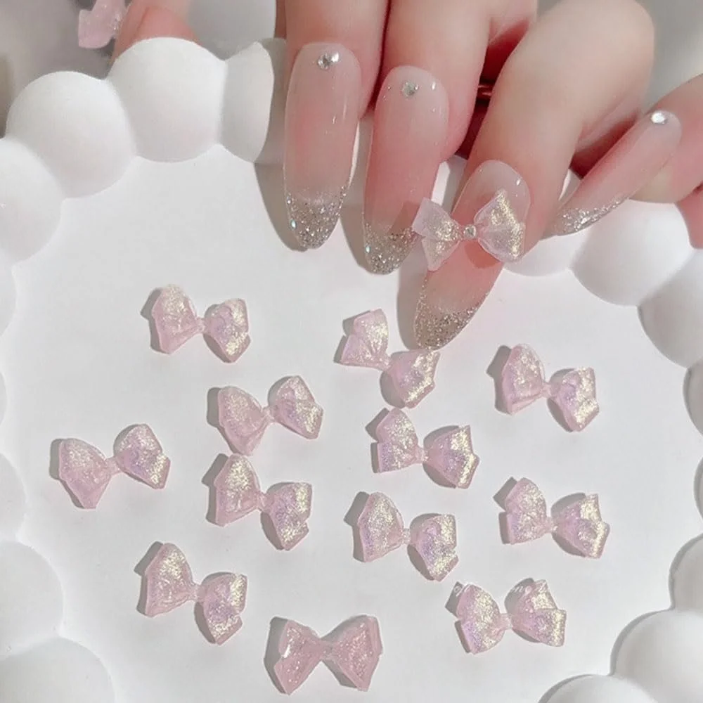 Украшения для ногтей Бантик Прозрачный Лед Розовый Блестки Пудра 3D Каваи, фото №6
