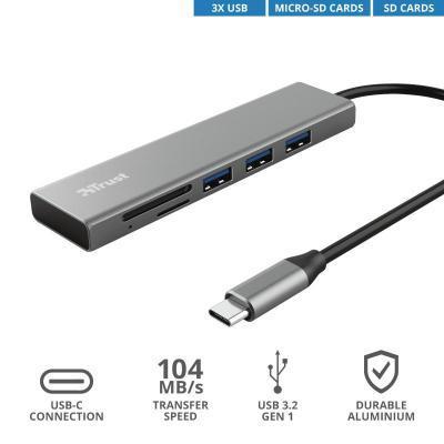 Концентратор Trust HALYX FAST 3USB+CARD READER USB-C ALUMINIUM 24191_TRUST, фото №6