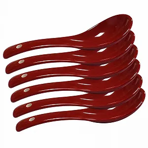 Ложка для супа фарфоровая круглая азиатская для риса китайская бочкообразная для дома кухни ресторана темно-красная - Фото 1