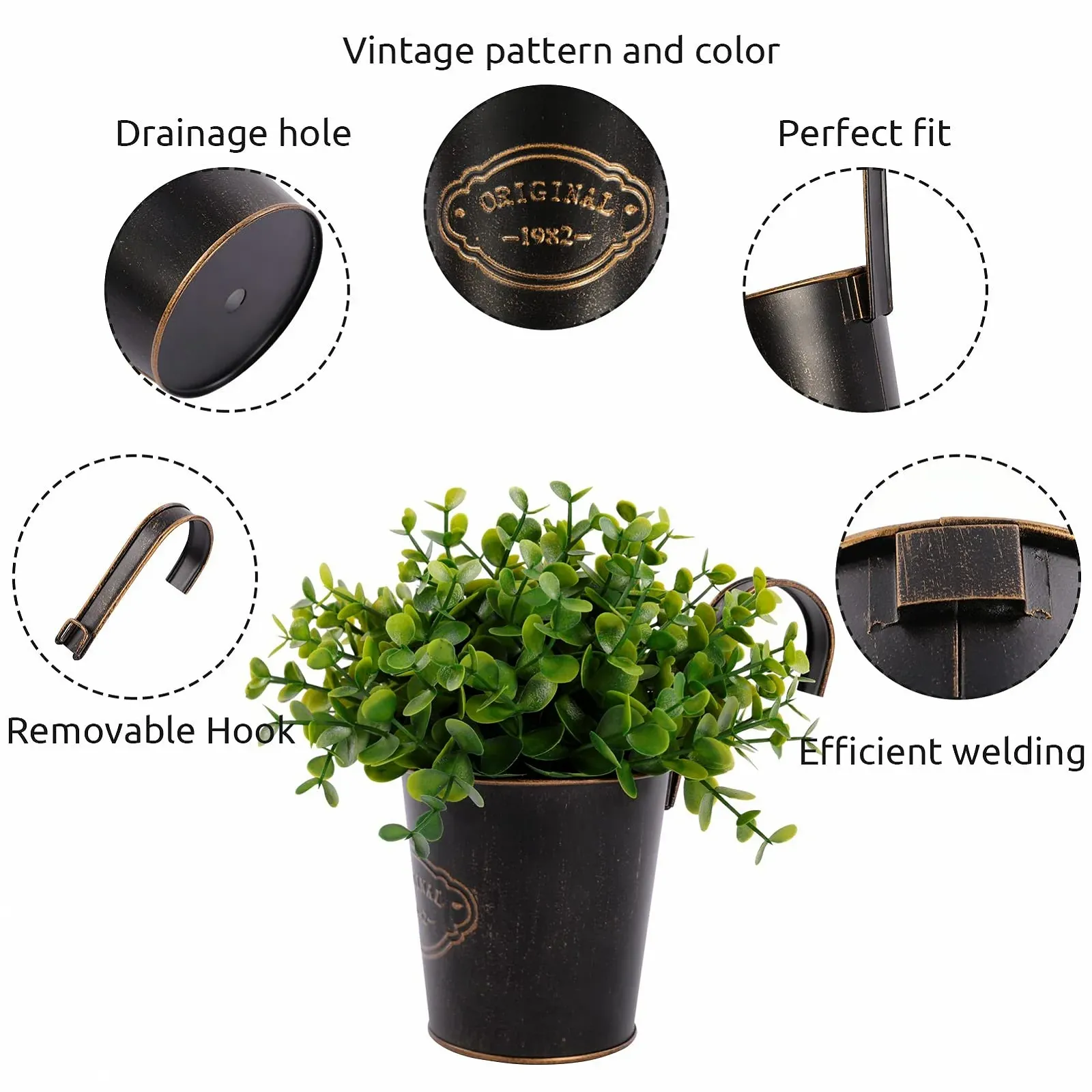 Підвісні горщики металеві балконні з дренажним отвором набір із 4 шт. вінтаж, фото №3