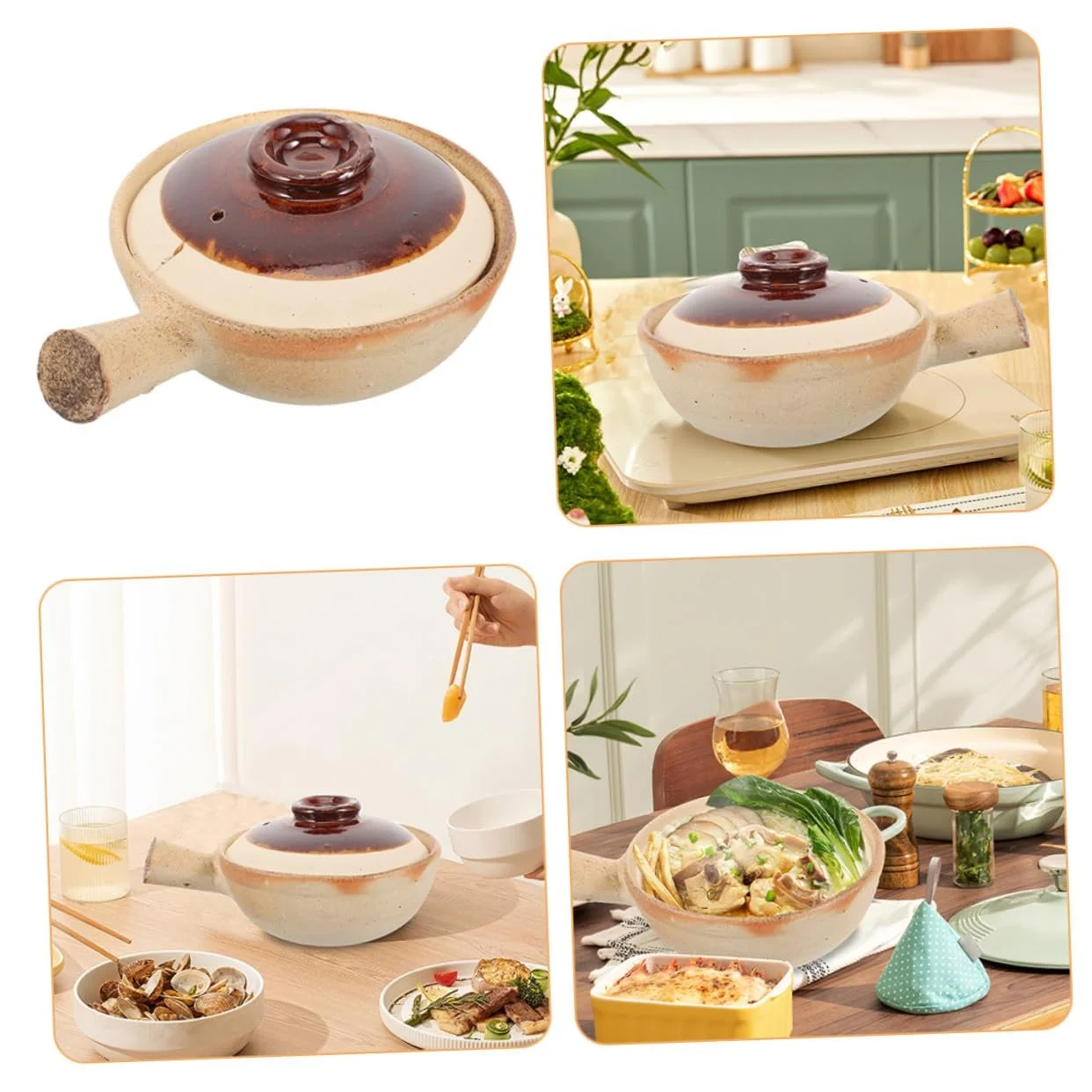 Кастрюля керамическая NUOBESTY для тушения термостойкая с одной ручкой, фото №9