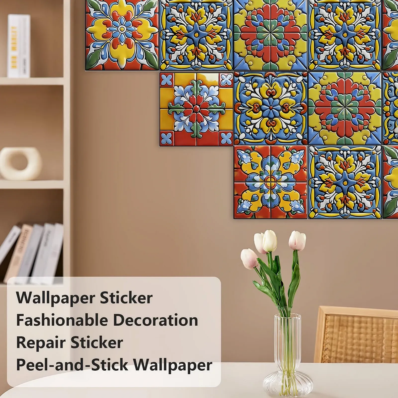 Наклейки на стіну Скандинавські Набір 24 шт. Квіткові DIY 15 x 15 см Червоні, фото №4