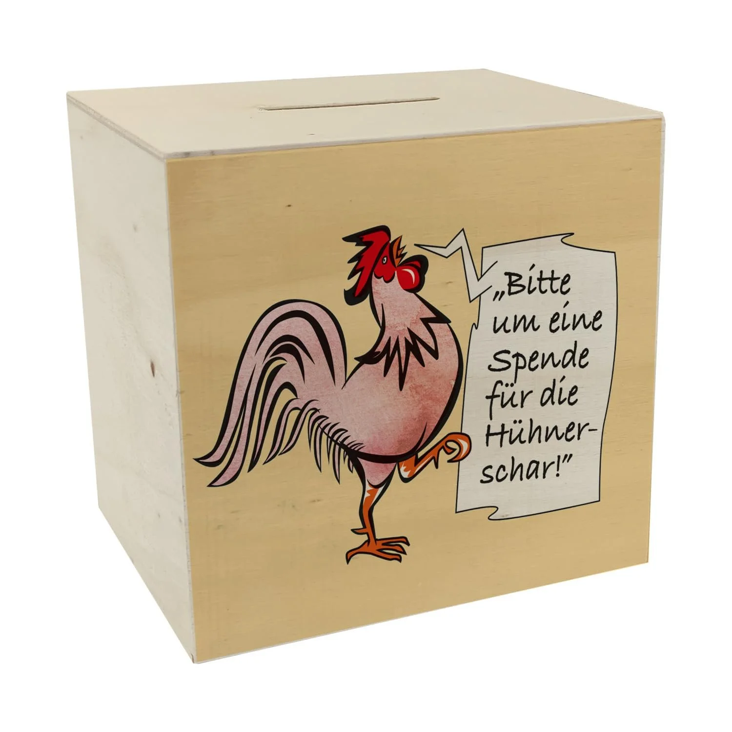 Скарбничка дерев'яна з мотивом півня червона для чайових, фото №1