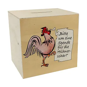 Скарбничка дерев'яна з мотивом півня червона для чайових - Фото 1