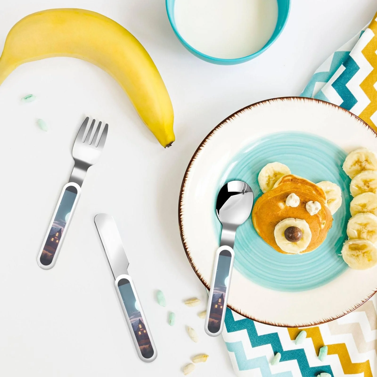 Набір дитячих столових приборів з принтом Moonlight Cottage, 3 предмети, багаторазовий, фото №6 Набір дитячих столових приборів з принтом Moonlight Cottage, 3 предмети, багаторазовий, фото №6