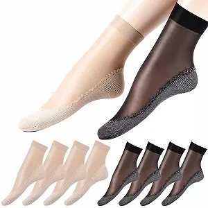 Носки нейлоновые женские, 4 пары Прозрачные гольфы и носки с хлопковой стелькой против скольжения - Фото 1