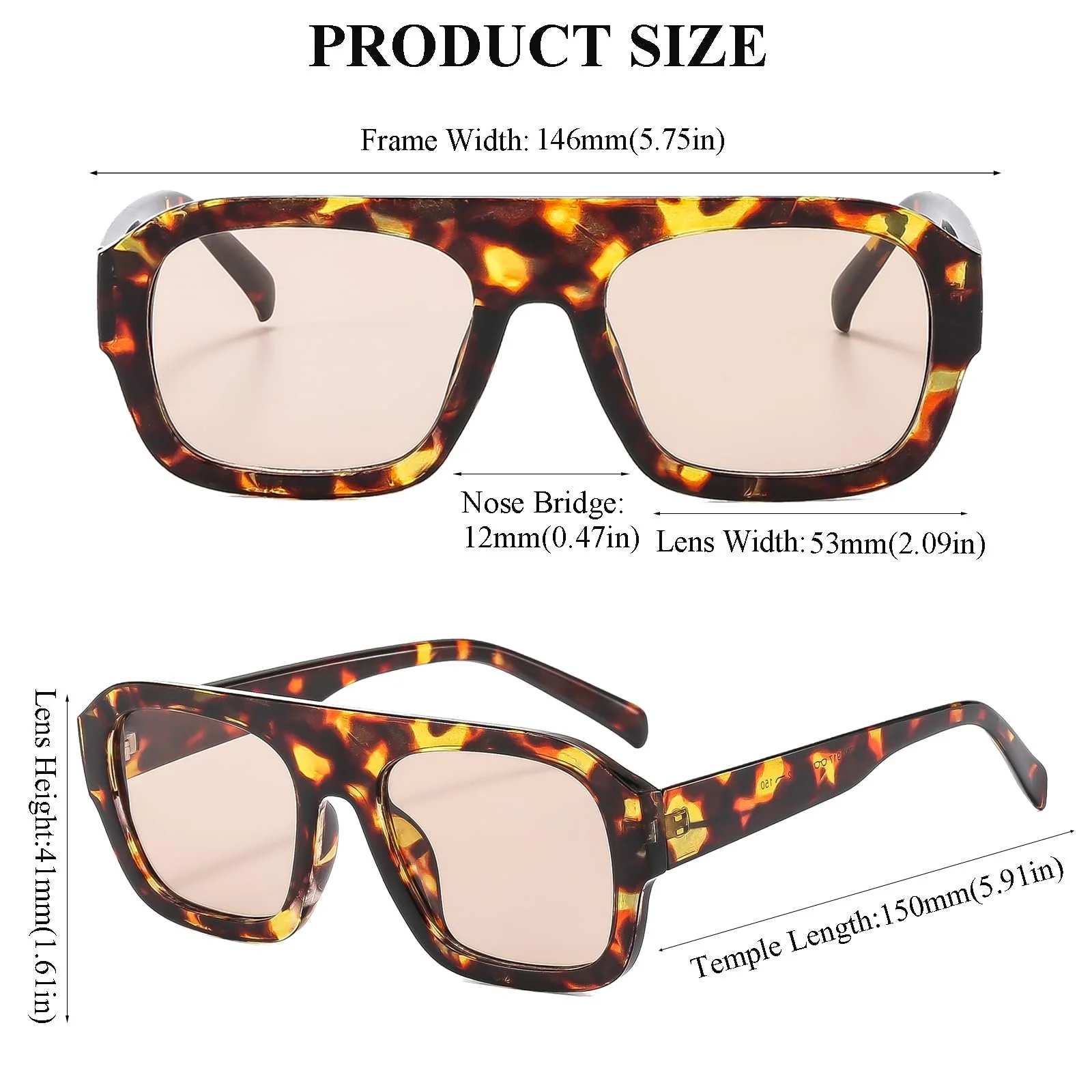 Сонцезахисні окуляри Квадратні LJCZKA Ретро 90-х Модні великі квадратні з плоским верхом та захистом UV400, фото №3