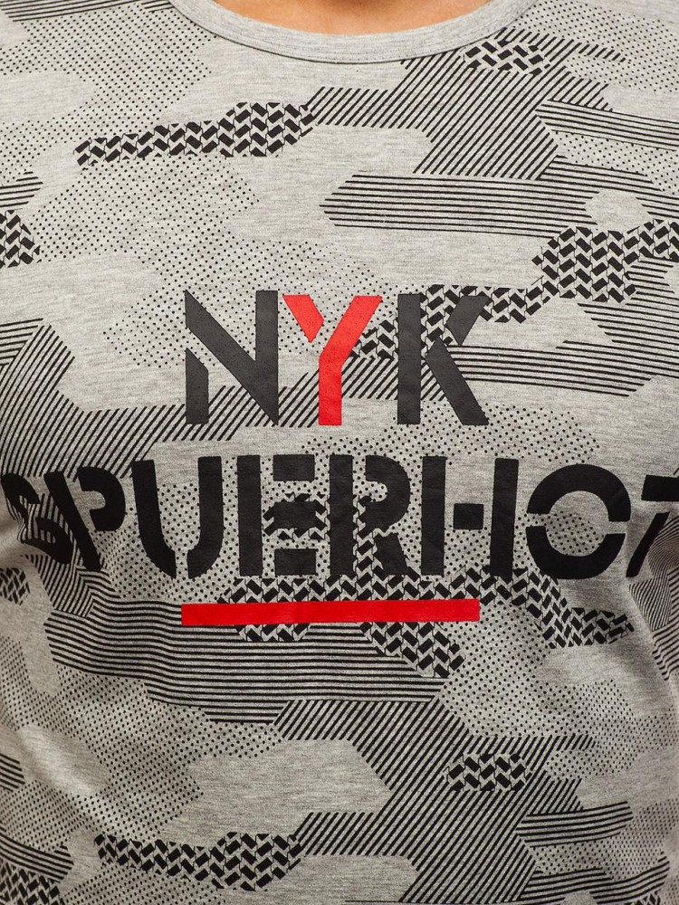 Футболка мужская удлиненная Серая с принтом, фото №4