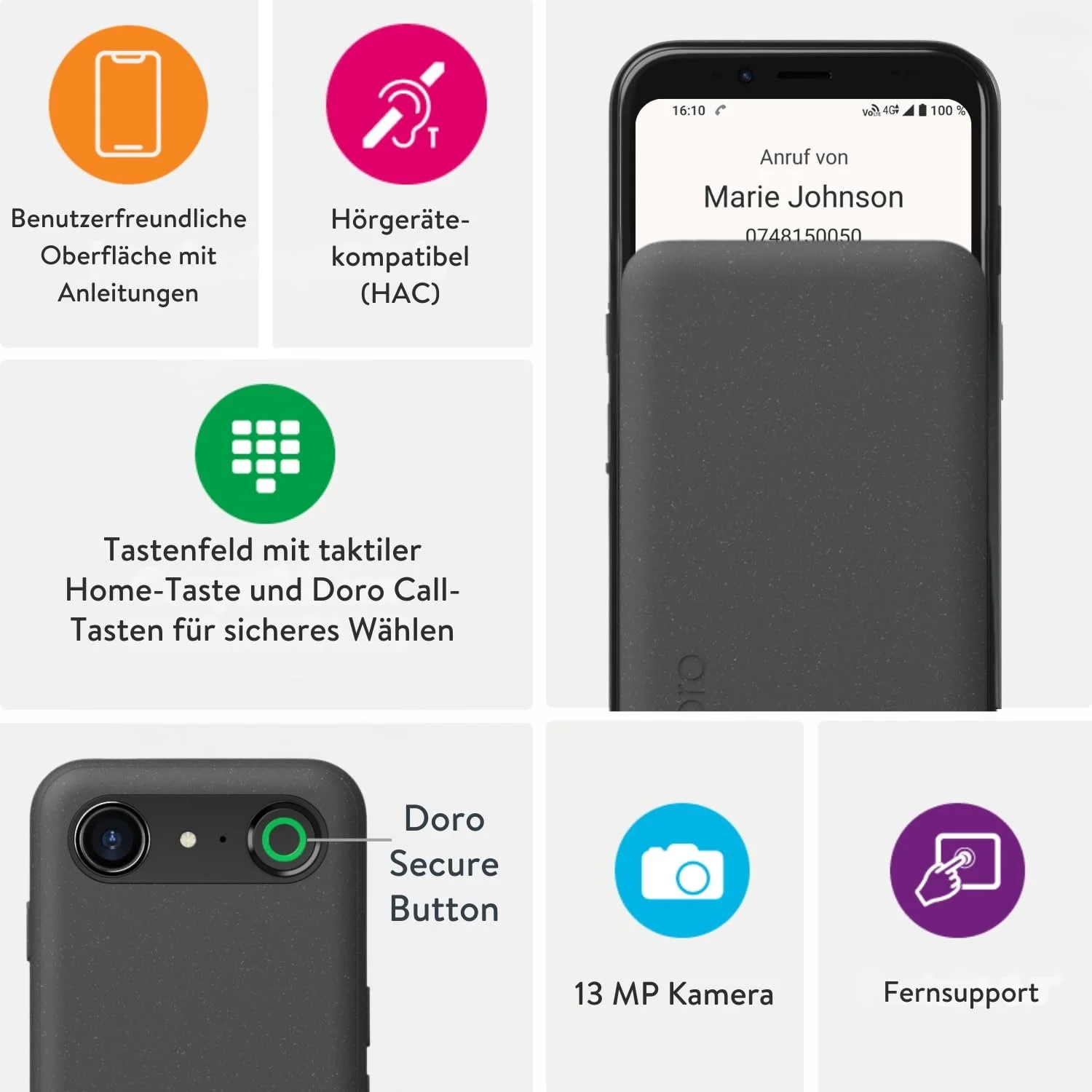 Смартфон-розкладачка Doro Aurora A20 для літніх людей з кнопкою допомоги GPS USB-кабель у комплекті Bone, фото №3 Смартфон-розкладачка Doro Aurora A20 для літніх людей з кнопкою допомоги GPS USB-кабель у комплекті Bone, фото №3