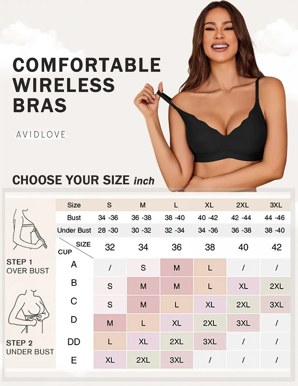 Бесшовный бюстгальтер Avidlove Classic Push Up без косточек с мягкими чашками V-образный вырез, фото №6