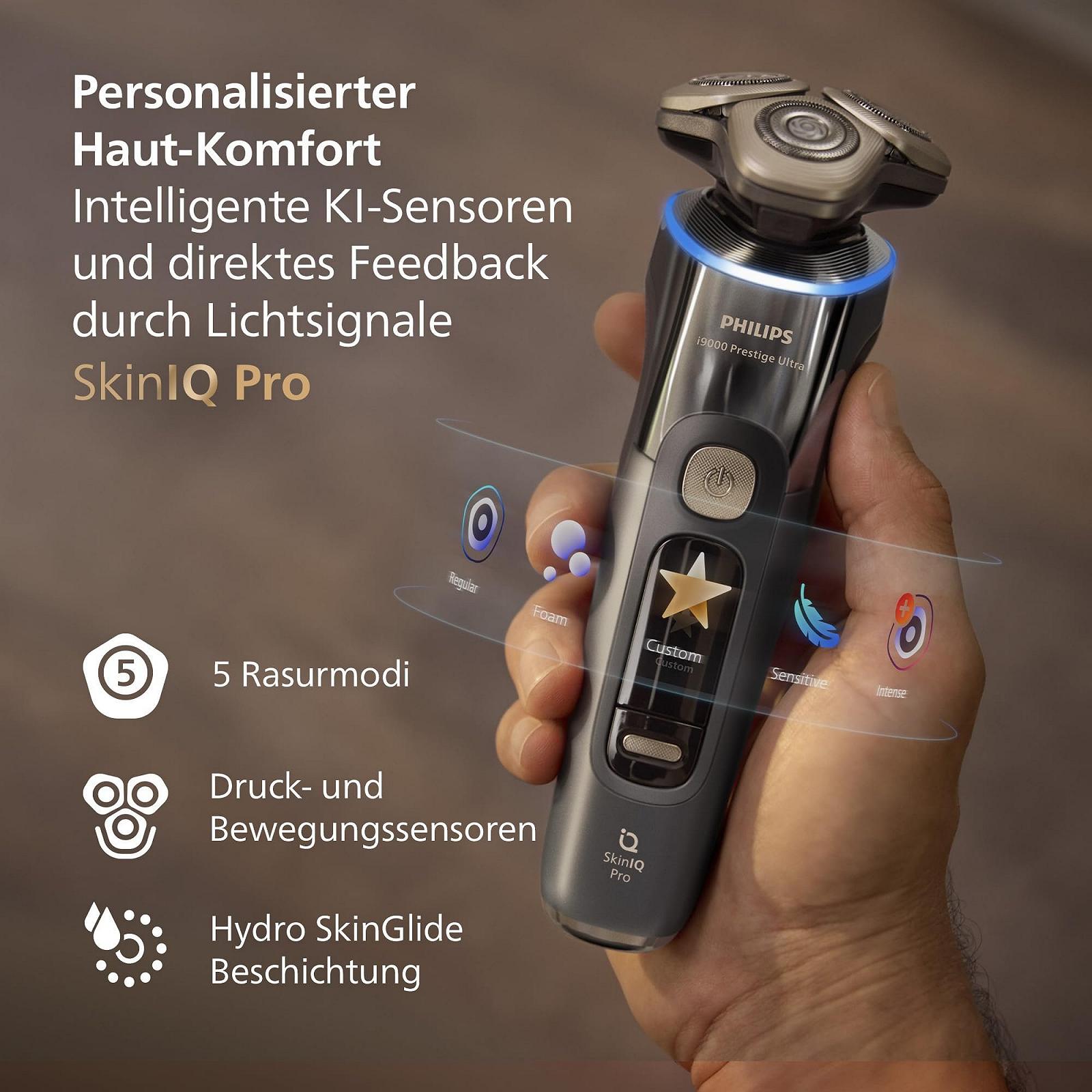 Електробритва Philips i9000 Prestige Ultra XP9402/46 для сухого та вологого гоління сенсор тиску та руху стайлер 5+1 очисна станція UV-футляр Синій (Adriatic), фото №6
