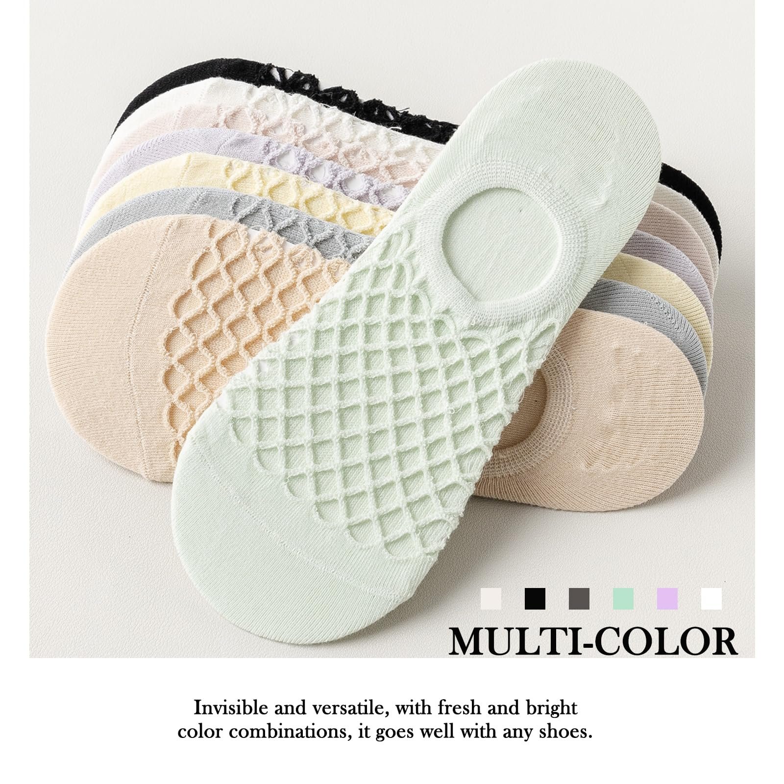 6 пар женских ультра дышащих подследников Невидимые носки, летние модные большие сетчатые низкие носки-следки Повседневные носки-лодочки с нескользящим силиконом, носки до щиколотки для лоферов и кроссовок, фото №9