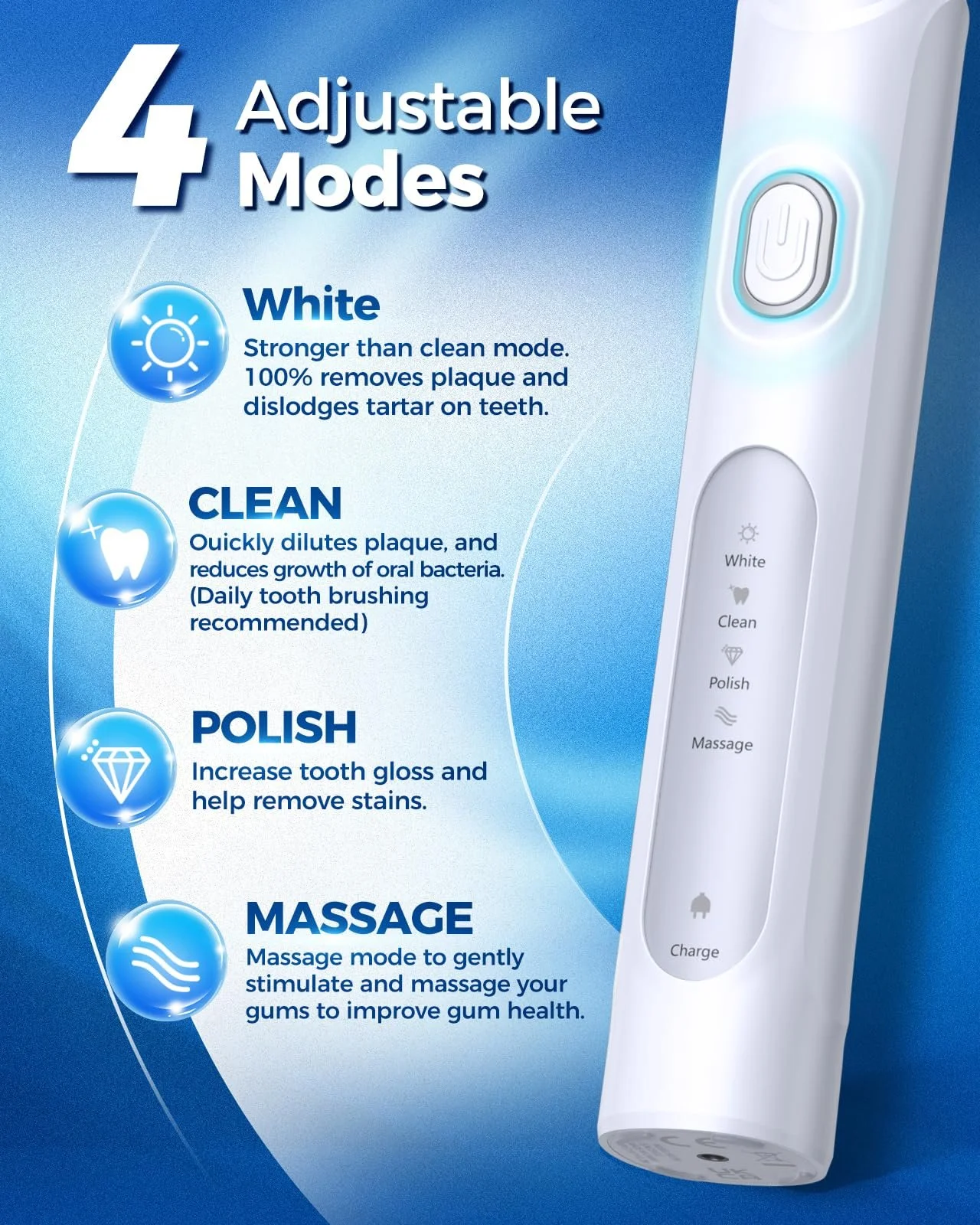 Роторная электрическая зубная щетка TEETHEORY 4 режима Белая, фото №7