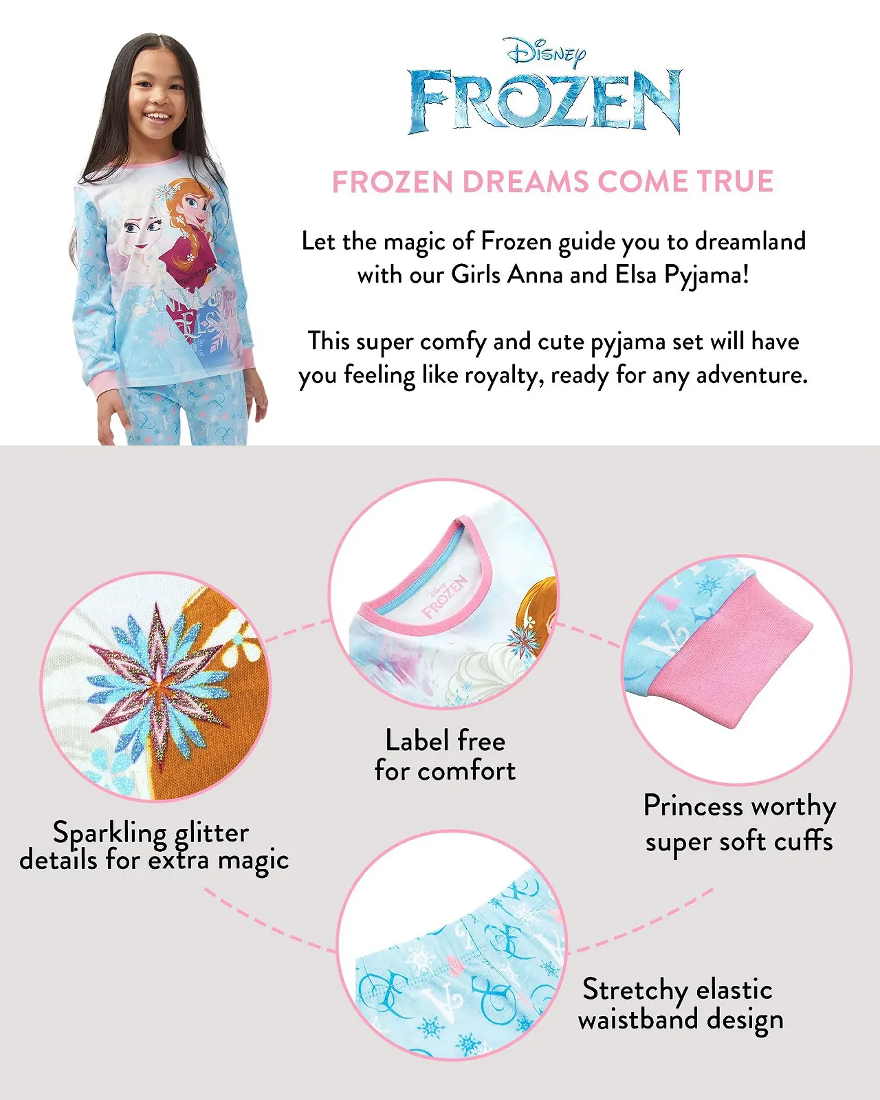 Пижама Disney для девочек, комплекты пижам, пижама Elsa Frozen, с длинным рукавом, детская пижама принцессы, фото №4