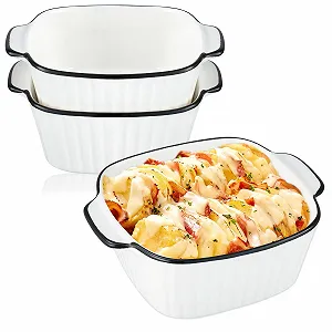 Набір форм для запікання Керамічні квадратні з ручками 14.5 x 12 x 5.5 см 400 мл 2 шт. (Вертикальні смуги) - Фото 1