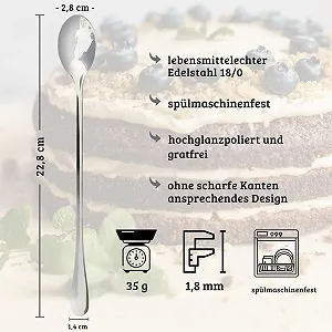 Ложка для латте маккиато NEPTUUN Высокого качества Набор 6+1 Бесплатно, 228 см, Длинная ложка, Ложка для длинных напитков из нержавеющей стали, Ложка для коктейлей, Ложка для десертов, Ложка для мороженого, Кофе со льдом, Высоко полированная (Серебряная) synthetic.ua - Фото 1
