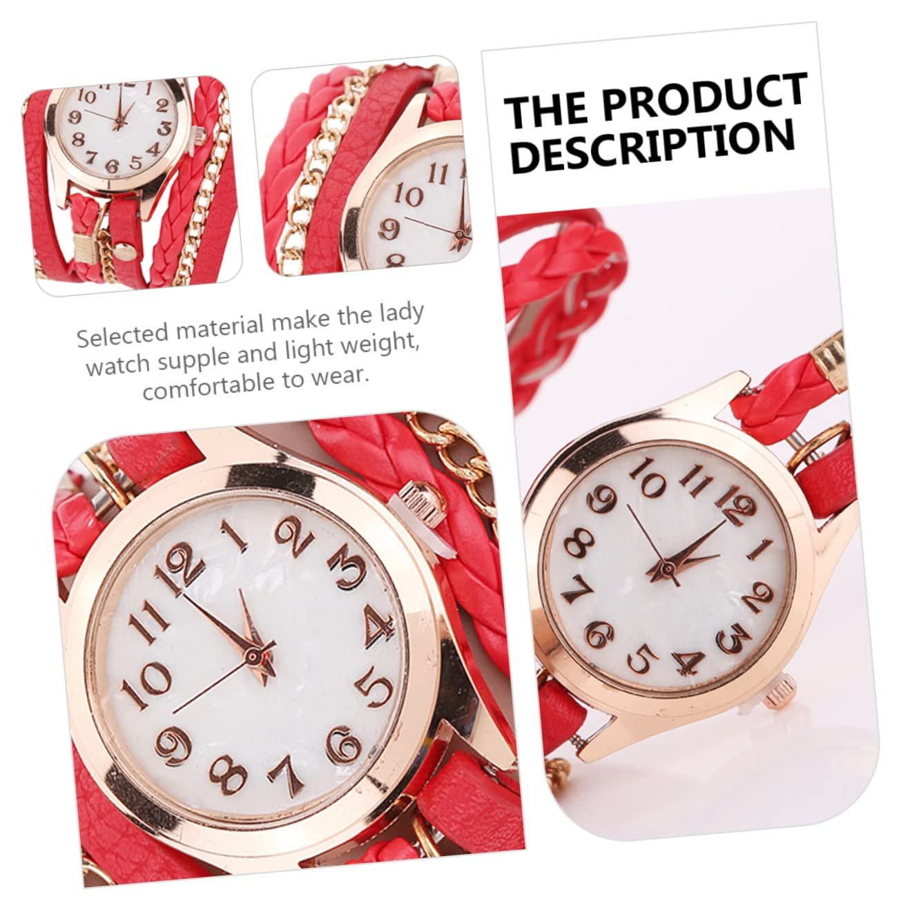 Женские наручные часы OATIPHO Плетёное кольцо-застёжка Красный, фото №8