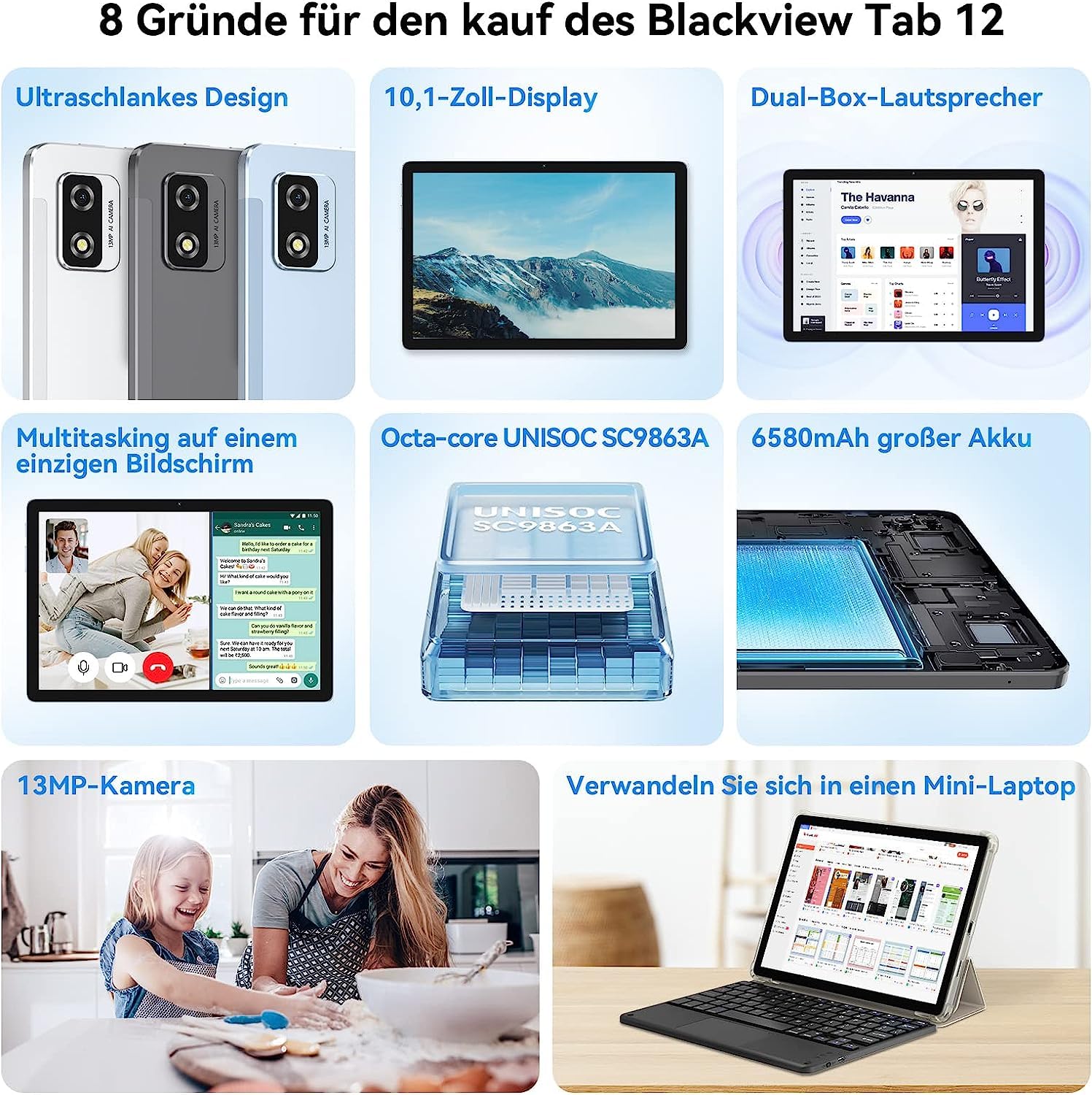 Планшет Blackview Tab 12 10 дюймів 7GB RAM + 64GB ROM 4G LTE + 5G WiFi, 6580 mAh Сірий, фото №2