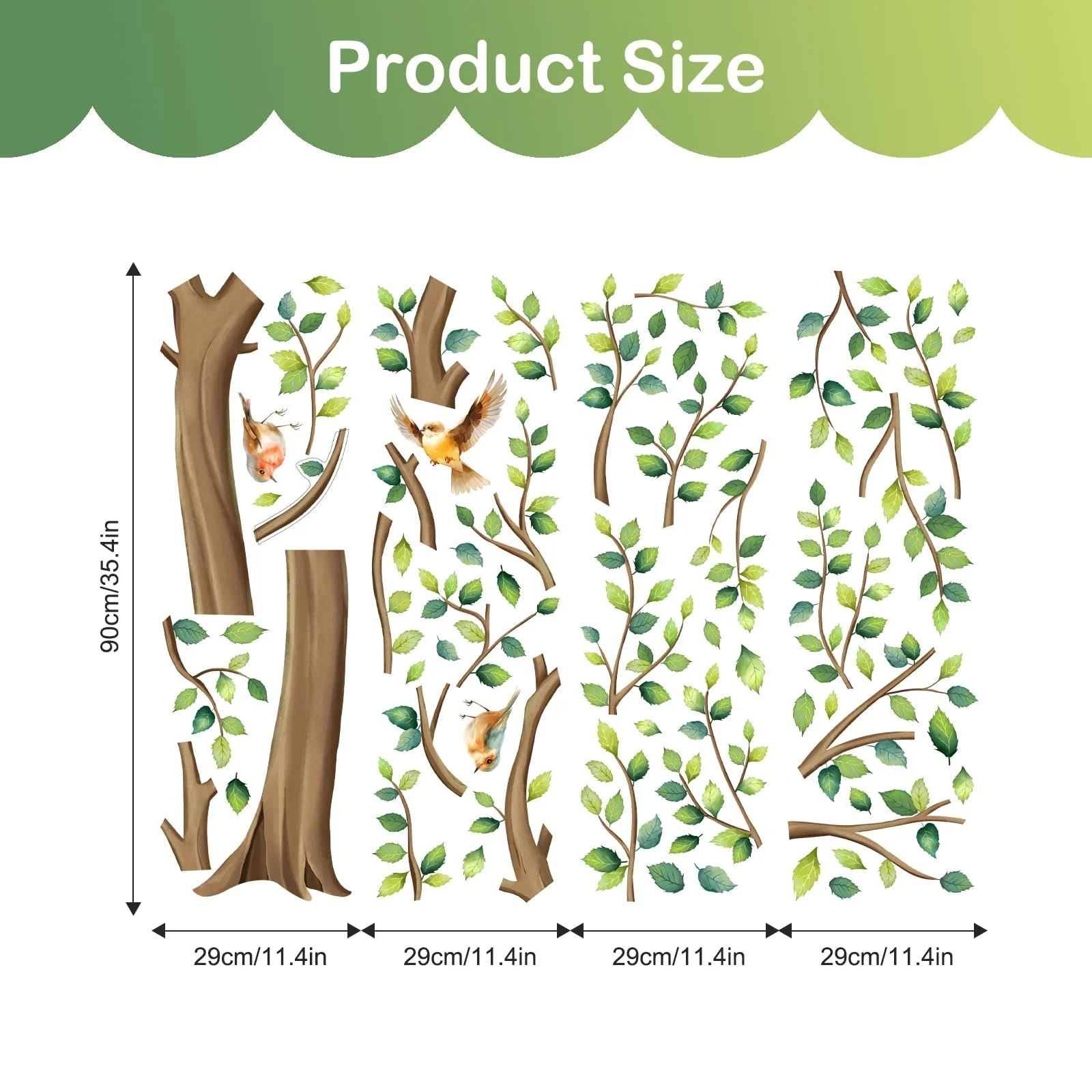 Наклейка на стіну Tanlaby Велике дерево Зелене листя Птахи, фото №5