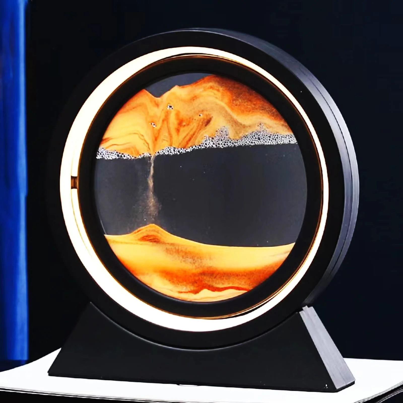 Настільна лампа Neioaas 3D Moving Sand Art 360° Rotating Sandscape Чорний/Жовтий, фото №4