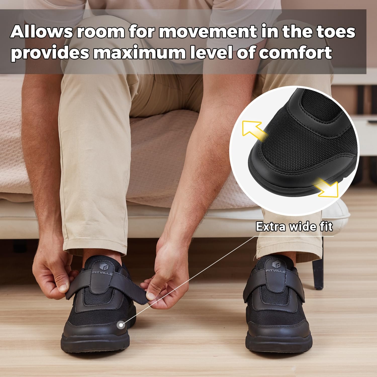 Кросівки FitVille для діабетиків, дуже широкі, із застібкою-липучкою, фото №5