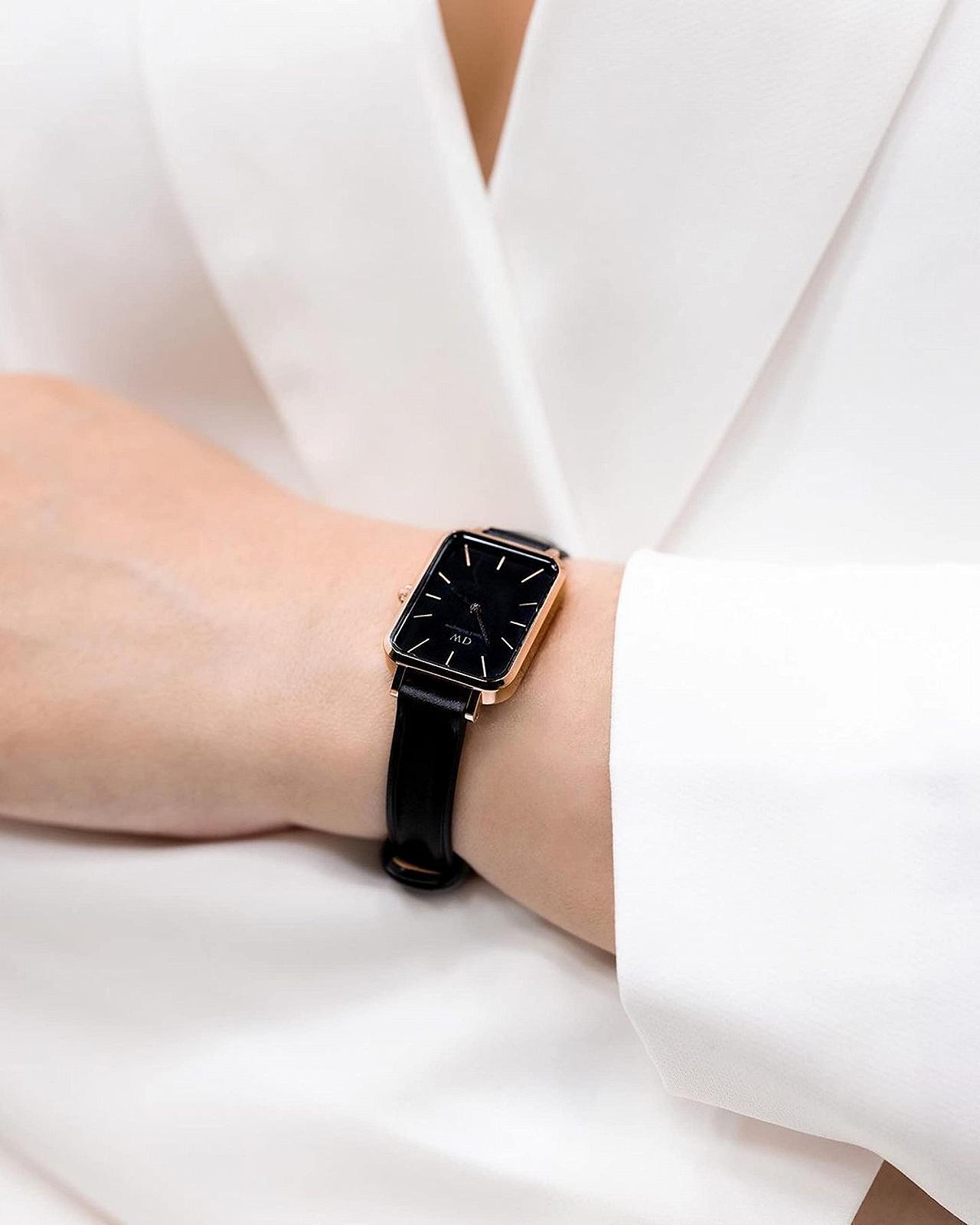 Часы Квадро Daniel Wellington Sheffield Ремешок из итальянской черной кожи, 20 x 26 мм, Розовое золото, DW00100435-AMZUK, фото №8