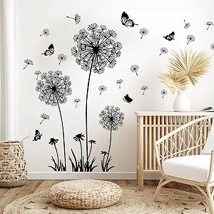 Настінні наклейки Dandelion and Butterfly 2 шт. Чорні 30 см x 90 см - Фото 1