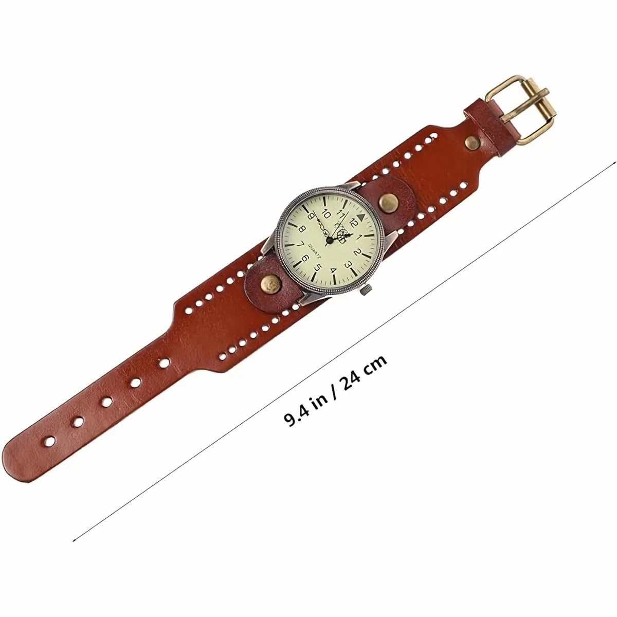 FENKOO Унісекс Вінтажний Шкіряний Ремінець Великий Циферблат Кварцовий Аналоговий Наручний Годинник, фото №5