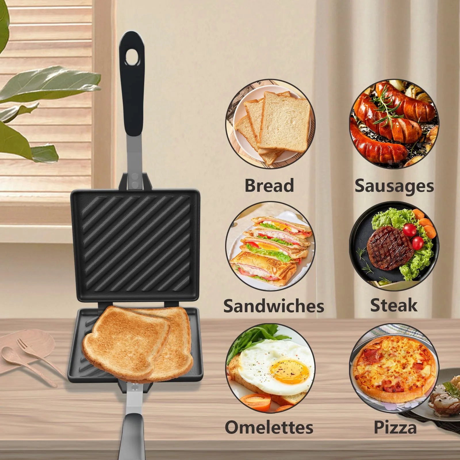 Сэндвичница, тостер для кемпинга, антипригарная форма для выпечки на плите с термостойкими ручками, фото №3