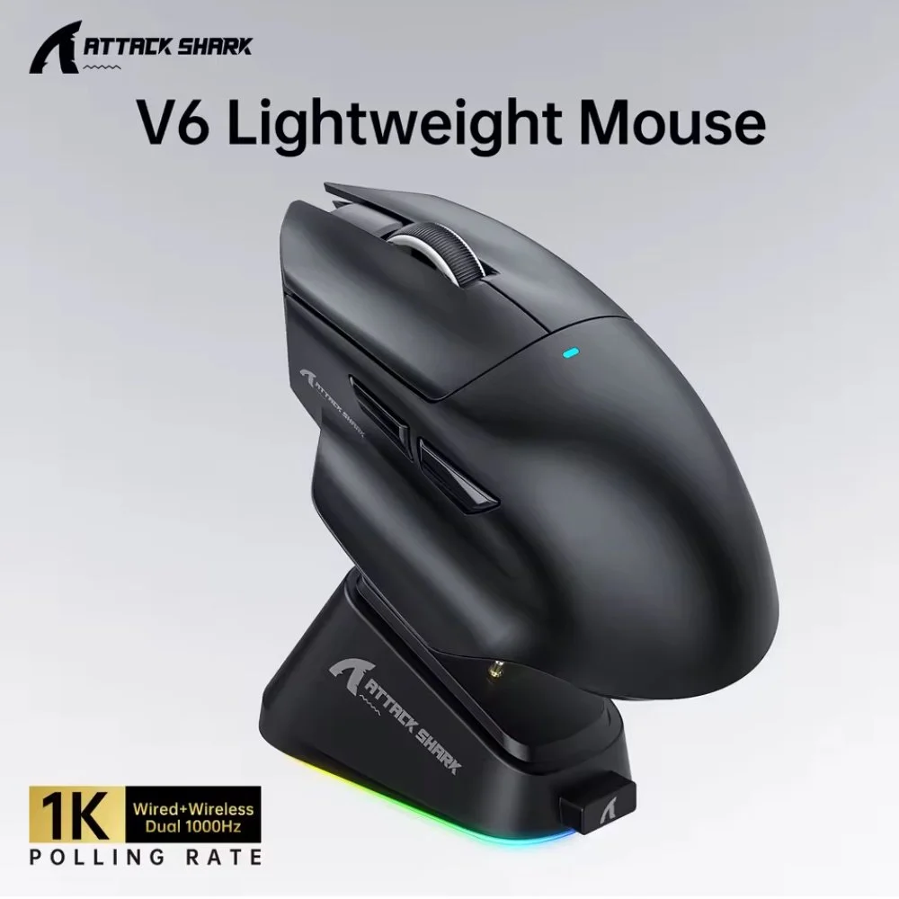 Миша Attack Shark V6 PAW3311 25000DPI 1000Гц Black, фото №2