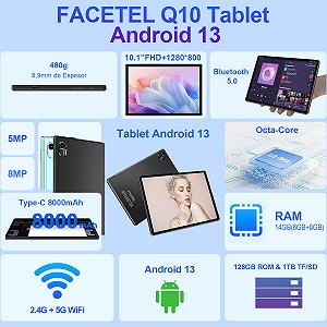 Планшет 10.1" FACETEL Q10 8+6/128Gb 8 ядер Android 13 8000 mAh Чорний synthetic.ua - Фото 1