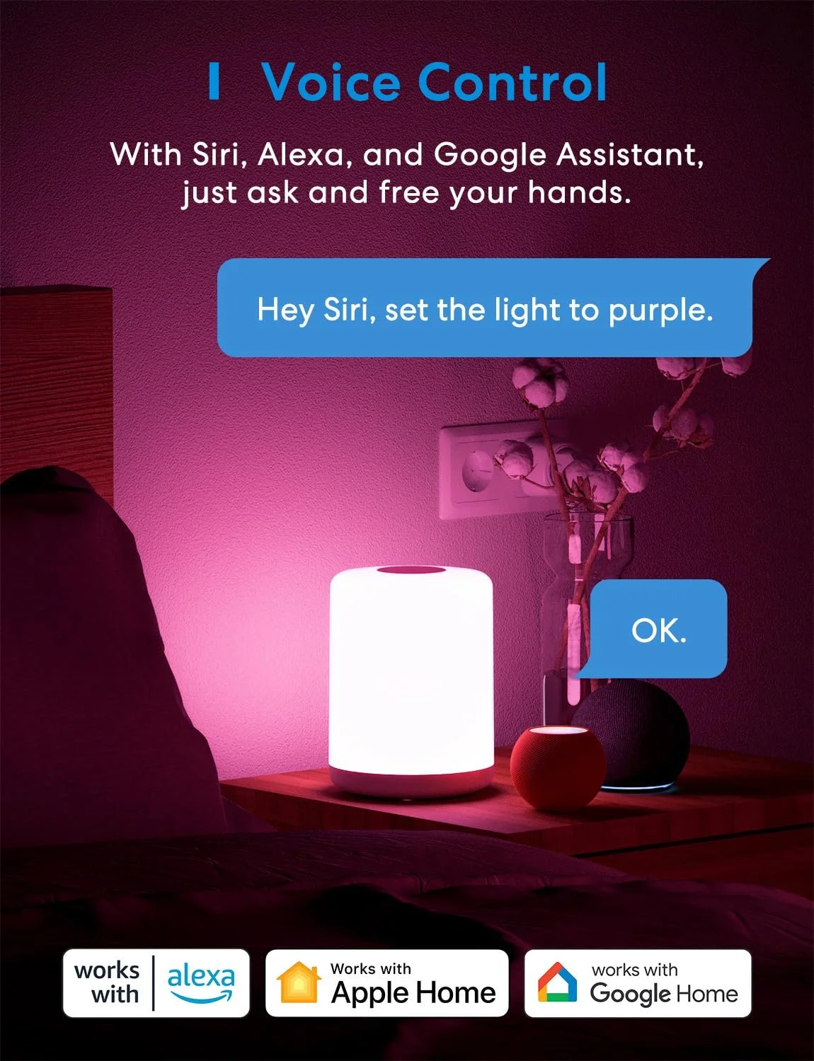 Светодиодная настольная лампа Meross WLAN сенсорная RGBWW Apple HomeKit Alexa Google Home белая, фото №3