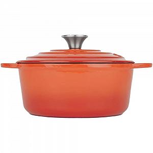 Кокот Чугунный эмалированный круглый 22 x 10.5 см 3.35 л Оранжевый - Фото 1